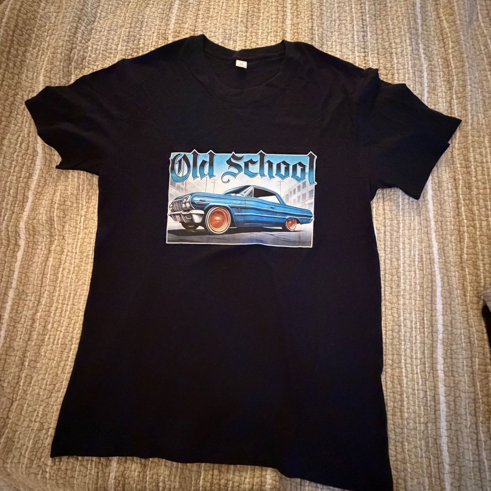 Old School Lowrider Graphic T-Shirt Mens Medium Black Cotton Short Sleeve Tee